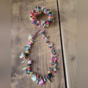 Vintage Polished Shell Beaded Necklace And Bangle Set - Made In Japan